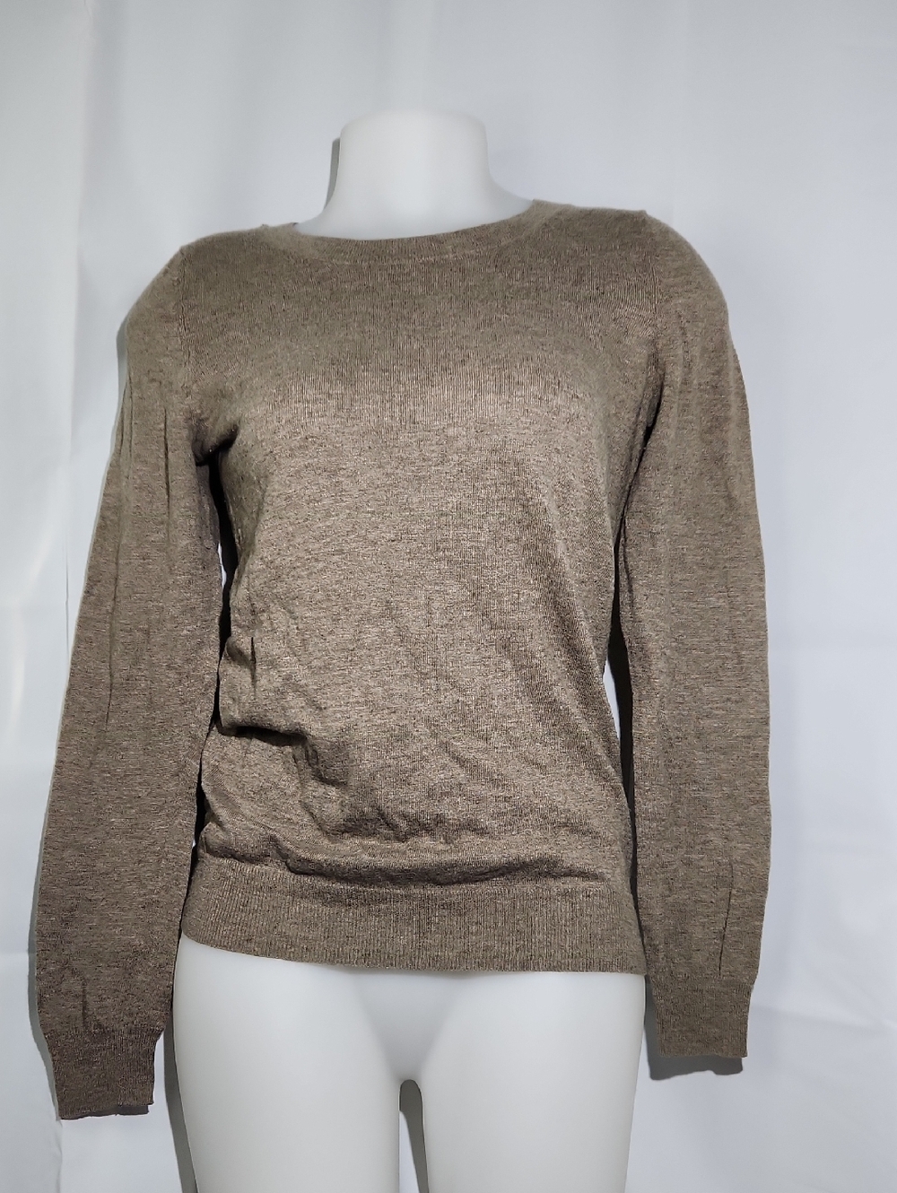 GAP Women's Scoop Crewneck Sweater - Taupe Brown, Wool Blend. (Hole On Side)